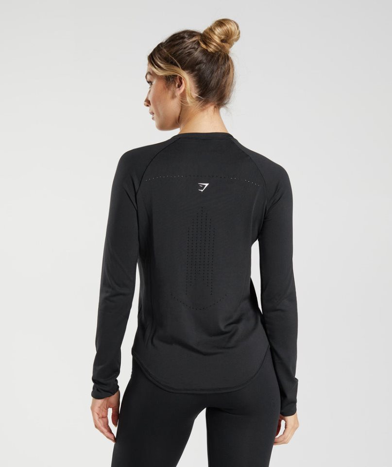 Women's Gymshark Sweat Seamless Long Sleeve Top T-Shirts Black | NZ 6QBNYG